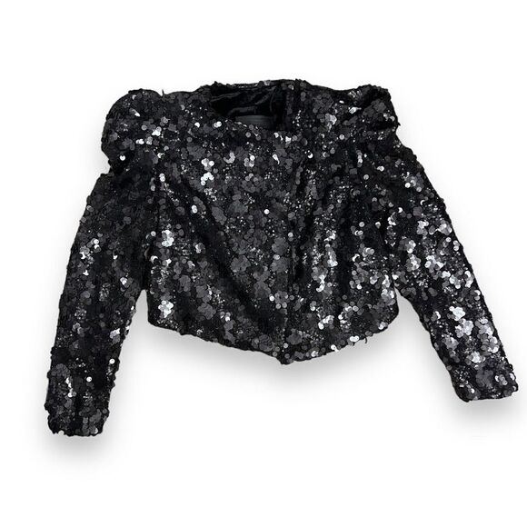 Blank NYC Jacket Women’s XS Black Sequin Puff Sleeve Crop Party Club Revolve NEW - Picture 4 of 16